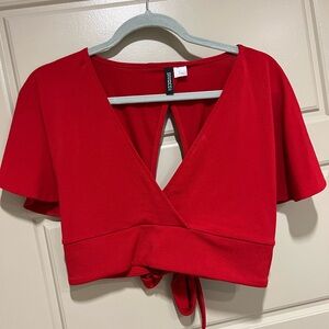Red V cut crop top